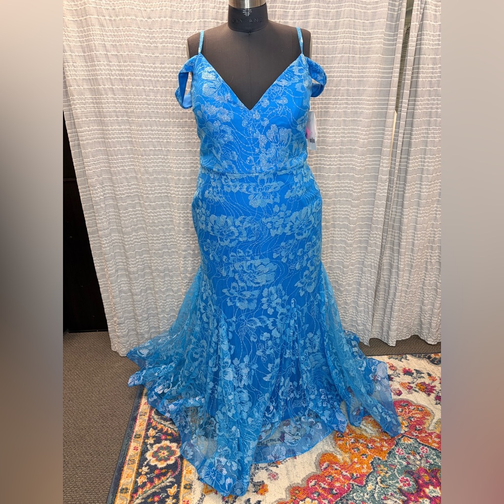 Elegant Bright Blue Floral Women's Dress - Picture 2 of 3